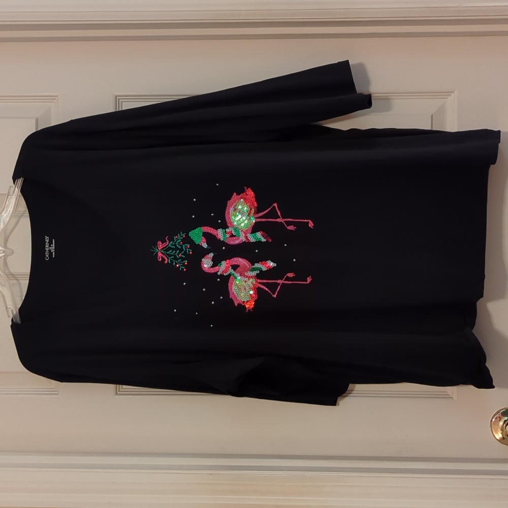 Catherines Pink Flamingo Sequined Christmas knit tunic 4x